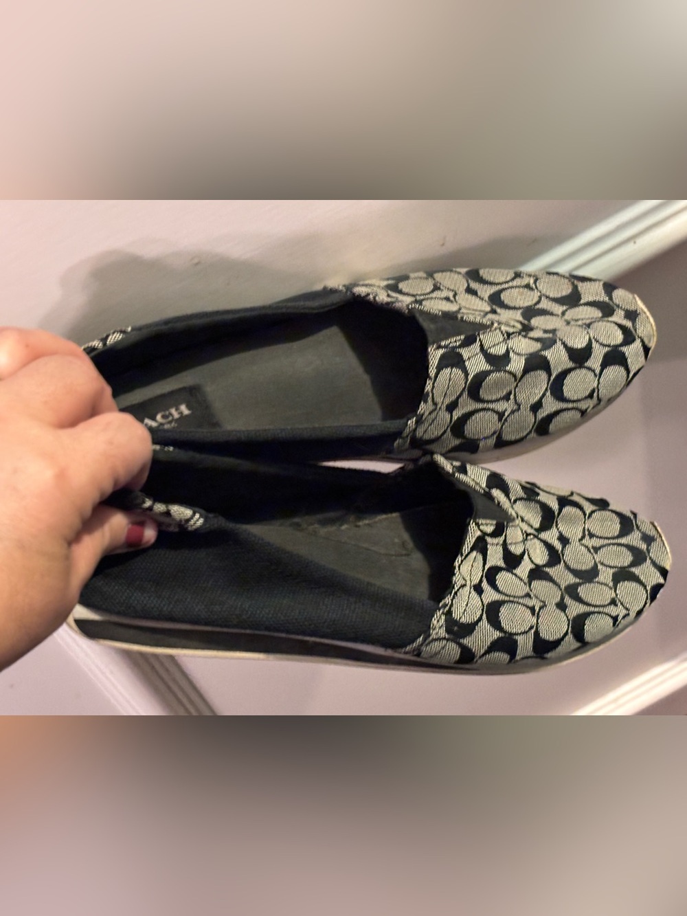 Coach Black and Cream Signature Slip-On Flats - Picture 11 of 11